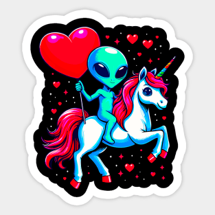 Funny Valentine Day Believer Ufo Alien Riding Unicorn Sticker